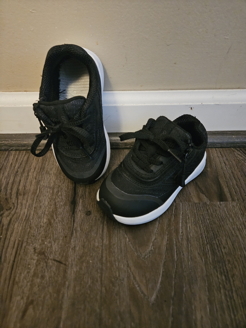 Kids Black Lace-Up Sneakers with White Sole